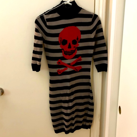 Betsey Johnson Dresses & Skirts - Betsey Johnson RARE red skull stripe sweater dress S small zipper